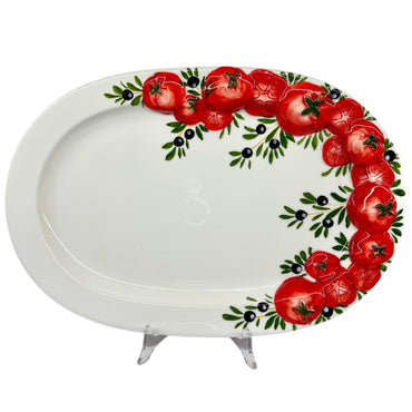 Tray with embossed tomatoes and oval olives