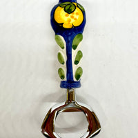 Bottle opener in steel and ceramic