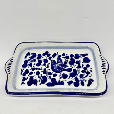 Tray With Blue Arabesque Decor Handles