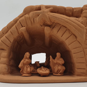 Terracotta Nativity Scene with Hut 5 Pieces cm 3,5