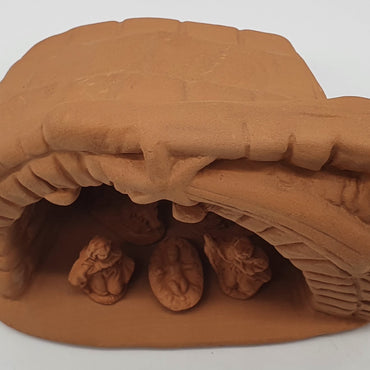 Terracotta Nativity Scene with Hut 5 Pieces cm 3,5