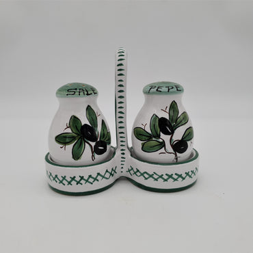 Salt and Pepper Set Olive Decor White Background
