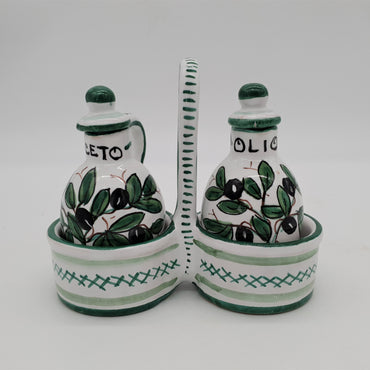 Set Olio Aceto Decoro Olive Fondo Bianco