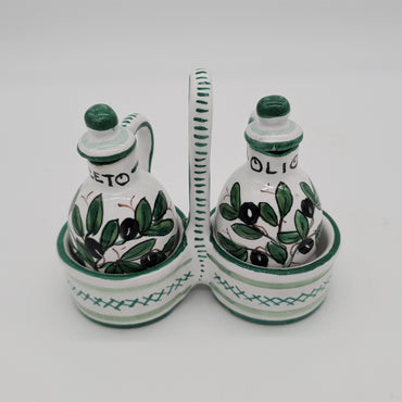 Set Olio Aceto Decoro Olive Fondo Bianco