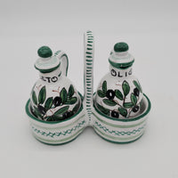 Set Olio Aceto Decoro Olive Fondo Bianco