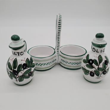 Set Olio Aceto Decoro Olive Fondo Bianco