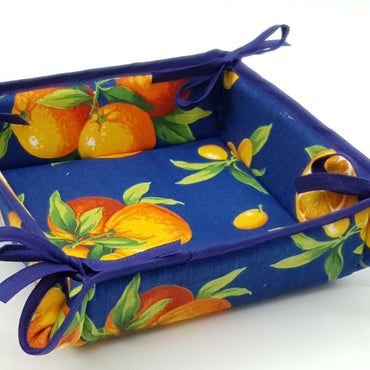 Bread Holder Oranges Blue Background