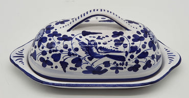 Oval Butter Holder Blue Arabesque Decor