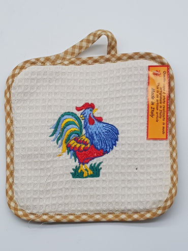 Square Potholder Beige Rooster