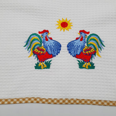 Rectangular Dishcloth Roosters Cream