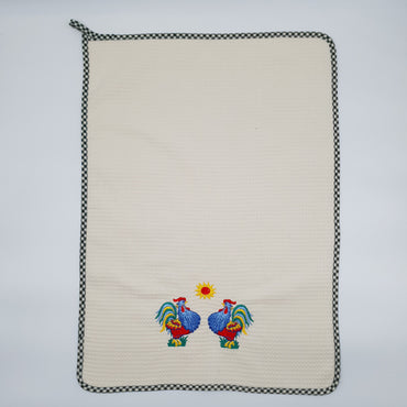 Rectangular Dishcloth Roosters Beige