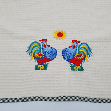 Rectangular Dishcloth Roosters Beige