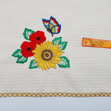 Rectangular Dishcloth Sunflowers and Poppies Beige