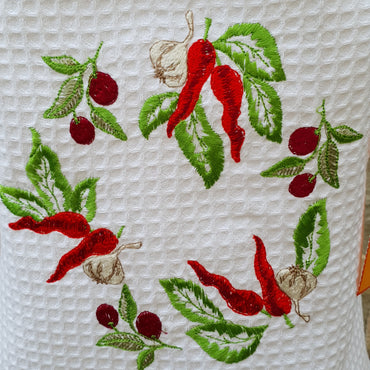 Kitchen Apron Cream Honeycomb Olives and Chilli