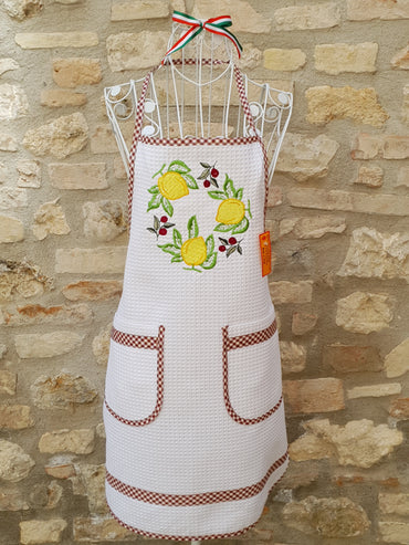 Kitchen Apron Cream Honeycomb Lemon and Olives