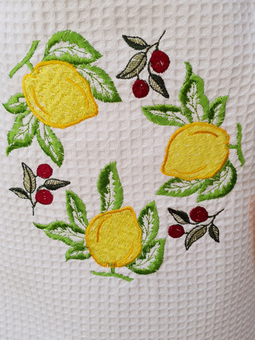 Kitchen Apron Cream Honeycomb Lemon and Olives