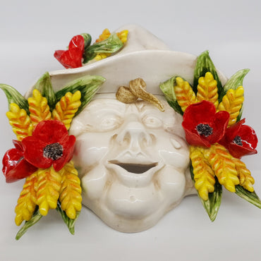 Maschera Contadino Spighe e Papaveri in Ceramica