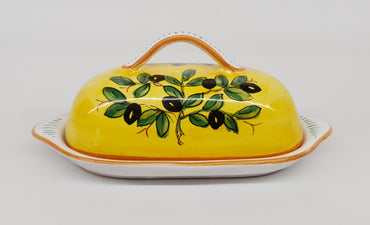 Oval Butter Holder Olive Decoration Yellow Background