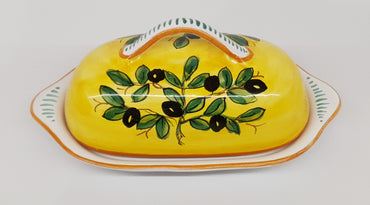Oval Butter Holder Olive Decoration Yellow Background