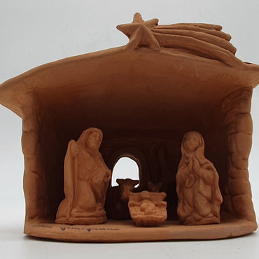 Presepe Terracotta Con Capanna 5 Pezzi cm 6