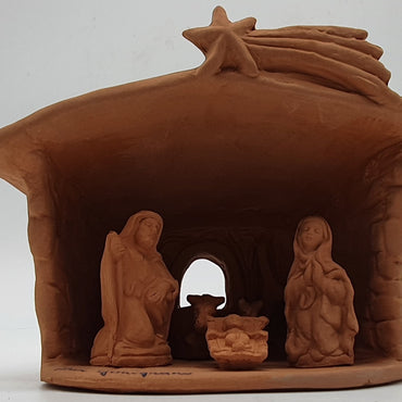 Terracotta Nativity Scene with Hut 5 Pieces cm 6