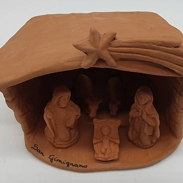 Terracotta Nativity Scene with Hut 5 Pieces cm 6