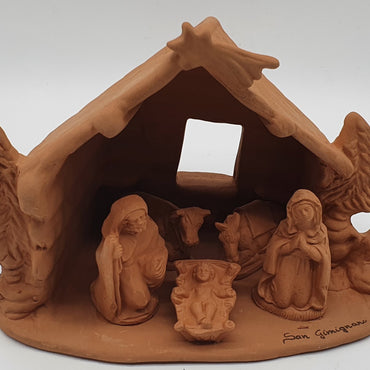 Presepe Terracotta Con Capanna E Alberi 5 Pezzi cm 7