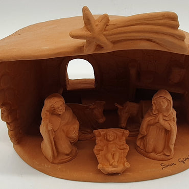 Terracotta Nativity Scene with Hut 5 Pieces cm 7