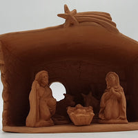 Terracotta Nativity Scene with Hut 5 Pieces cm 7