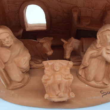 Terracotta Nativity Scene with Hut 5 Pieces cm 7