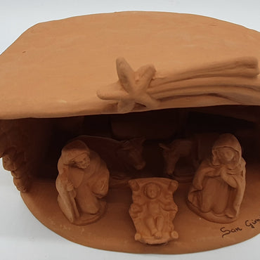 Terracotta Nativity Scene with Hut 5 Pieces cm 7