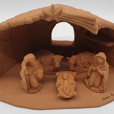 Terracotta Nativity Scene with Cave Hut 5 Pieces cm 7
