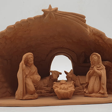 Presepe Terracotta Con Capanna Grotta 5 Pezzi cm 7