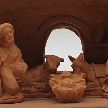 Presepe Terracotta Con Capanna Grotta 5 Pezzi cm 7