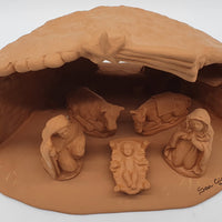 Terracotta Nativity Scene with Cave Hut 5 Pieces cm 7