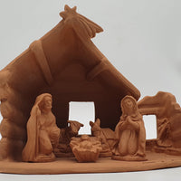 Terracotta Nativity Scene with Pointed Hut 5 Pieces cm 7
