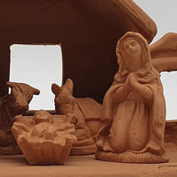 Terracotta Nativity Scene with Pointed Hut 5 Pieces cm 7