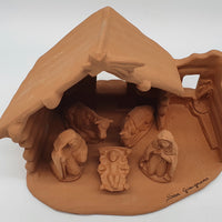 Terracotta Nativity Scene with Pointed Hut 5 Pieces cm 7
