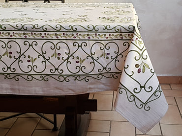 Provencal Tablecloth Olive Gray Background