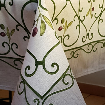 Provencal Tablecloth Olive Gray Background