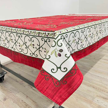 Provencal Tablecloth Olives Red White Background