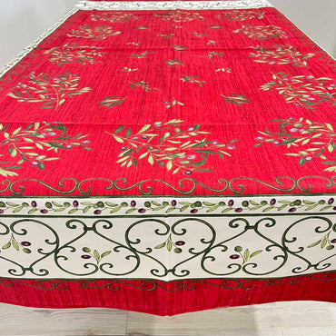 Provencal Tablecloth Olives Red White Background