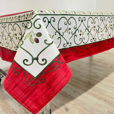Provencal Tablecloth Olives Red White Background