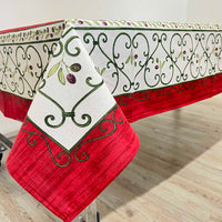 Provencal Tablecloth Olives Red White Background