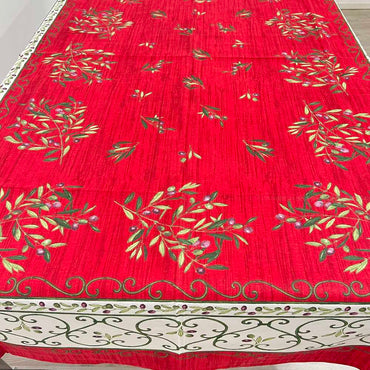 Provencal Tablecloth Olives Red White Background