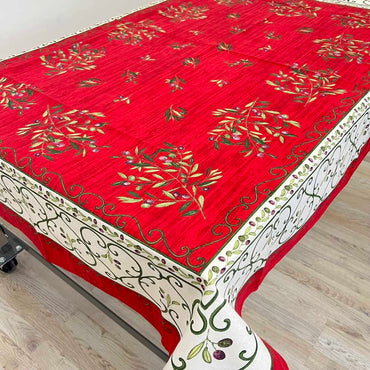 Provencal Tablecloth Olives Red White Background