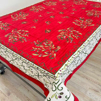 Provencal Tablecloth Olives Red White Background