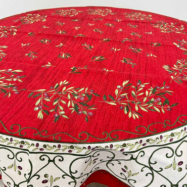 Provencal Tablecloth Olives Red White Background