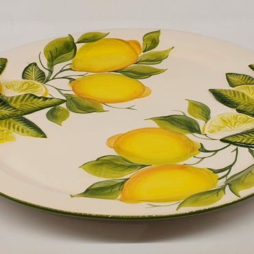Large round tray with handles with relief lemon decoration