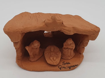 Terracotta Nativity Scene with Hut 3 Pieces cm 2,5